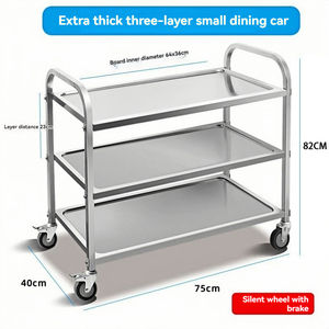 Chariot de service commercial en acier inoxydable à trois niveaux avec design mobile pour le service de plats et de boissons dans les hôtels et restaurants - Product Image 5