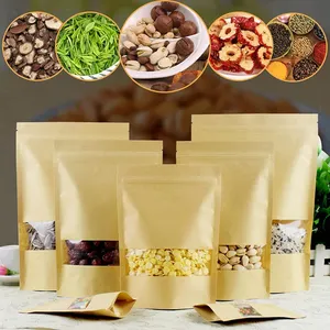 Recycle Stand Up Doypack Zipper Heat Resealable Dried Food Biodegradable Eco Natural Frozen Kraft Paper Window Standup Pouch