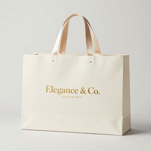 Bolsas de Regalo de Papel Cartón Blanco Personalizadas con Estampado Dorado para Ocasiones Especiales - Product Image 1