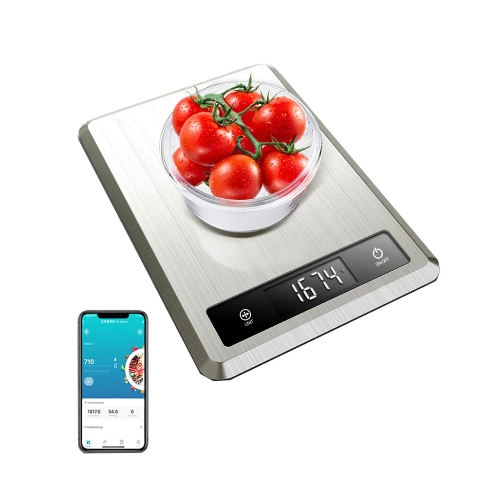5KG/1g Cozinha Inteligente Peso Escala Alimentos Pesagem Medição 5kg Nutrição BLE APP Pesagem Registro Diário Rastreamento Escala
