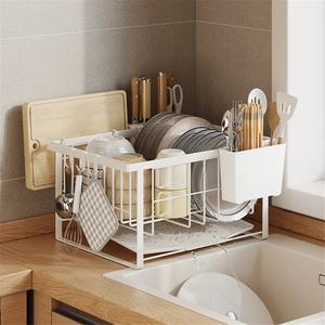 Kitchen Towel <b>Plate</b> Storage Rack Stainless Steel Modern Non-Folding Double-Tier Waterproof Standing Countertop Drainage Drying - Product Image 4