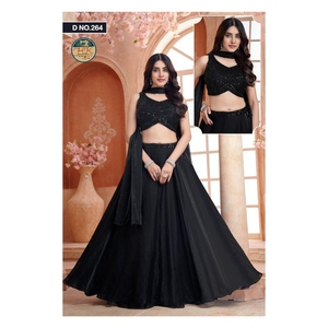 Conjunto de Lehenga Choli Negro Bordado para Mujer con Dupatta, Traje Tradicional Festivo para Bodas y Recepciones - Product Image 1