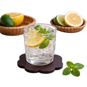 Eco-Friendly Wooden Coffee <b>Coaster</b> <b>Set</b> <b>with</b> <b>Holder</b> Contemporary Design Round 33cm Diameter for Home Office Restaurant - Product Image 2