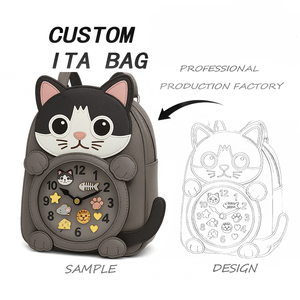 Bolso bandolera personalizado con ventana transparente, diseño de reloj despertador con gatito negro, para exhibir pines DIY - Product Image 1