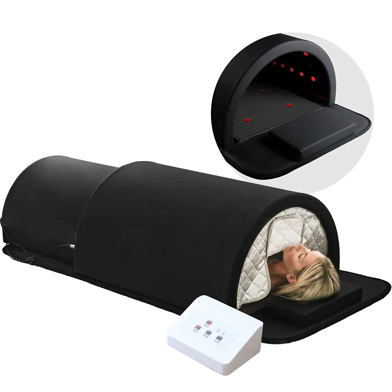 PEMF-cúpula de Sauna portátil de infrarrojos para todo el cuerpo, Sauna con calefacción, luz de fotones rojos, Color negro