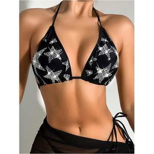 Haut de bikini triangle personnalisé pour femme avec dos noué et imprimé étoiles, en Spandex et Polyester extensible, pour maillot de bain - Product Image 2