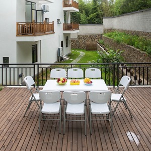 Ensemble <span class=keywords><strong>de</strong></span> table et chaises pliantes en plastique blanc <span class=keywords><strong>de</strong></span> 6 pieds <span class=keywords><strong>de</strong></span> haute qualité, moderne, pour 6 à 8 personnes, idéal pour les événements et les locations <span class=keywords><strong>de</strong></span> salles <span class=keywords><strong>de</strong></span> réception. - Product Image 4