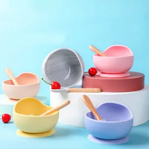 Eco-friendly Baby Silicone Bowl Feeding Set Spill-proof Suction Bowl Tableware Dishes Spoon Waterproof Kids Provided BPA Free