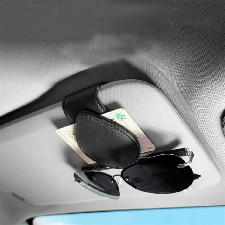 Universal Car Sun Visor Glasses Holder PU Leather Car Sun Visor Sunglasses Clip