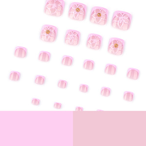 Faux ongles d'orteils 3D à pression, courts, carrés, rose nude avec accents de <span class=keywords><strong>strass</strong></span>, amovibles, pour l'été - Product Image 5