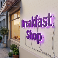 Enseigne promotionnelle extérieure imperméable en métal violet avec logo 3D de l'entreprise, enseigne rétroéclairée par LED