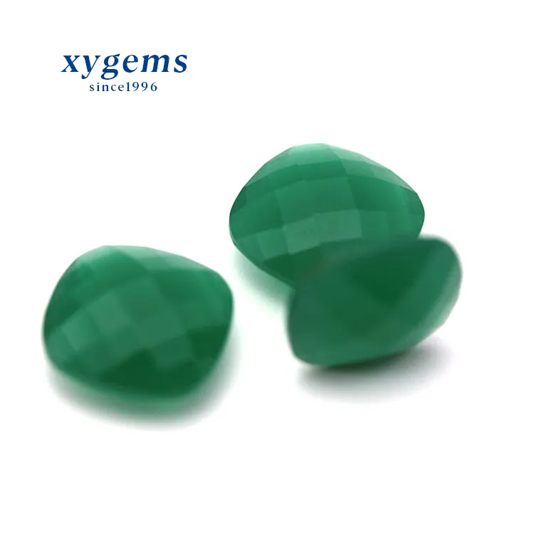 Double Checkerboard Cushion Emerald Green Jade Glass Stone