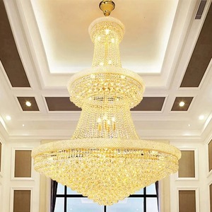 Grand lustre en cristal luxueux doré pour hall d'hôtel, luminaires suspendus, grand lustre en cristal - Product Image 1
