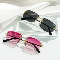 Lunettes de Soleil Rectangulaires Sans Monture Coupe Diamant de Luxe UV400 pour Hommes et Femmes, Nouveauté 2025, de Créateur, Vente en Gros