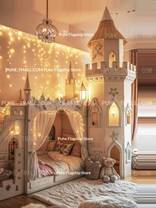 Letto a Castello Multifunzionale in Legno Massello Stile Villa Francese, Letto Principessa di Grandi Dimensioni per Ragazze, Larghezza Uniforme tra Parte Superiore e Inferiore - Product Image 4