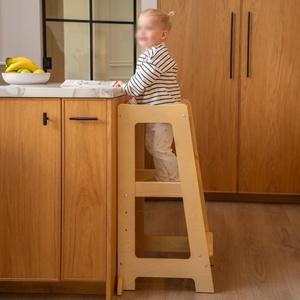 Toddler Standing Tower Baby Natural 3-Level Adjustable Wooden <b>Step</b> <b>Stool</b> Montessori Learning - Product Image 3