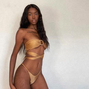 مجموعة بيكيني نسائية مثيرة من ثلاث قطع من HTHS، منخفضة الخصر، مقاومة للماء، قابلة للتنفس، مضادة للأشعة فوق البنفسجية، مصنوعة من السباندكس/النايلون مع طباعة رقمية - Product Image 3