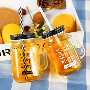 Tùy chỉnh rỗng giá rẻ 16oz 500ml rõ ràng uống <span class=keywords><strong>Jar</strong></span> thủy tinh <span class=keywords><strong>Mason</strong></span> Mug với xử lý và ống hút - Product Image 2