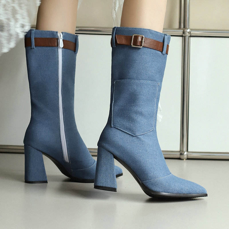 BUSY GIRL XY4624 Denim Boots Stylish Durable Fashion