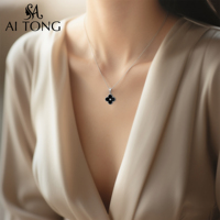 Collier pendentif classique trèfle à quatre feuilles en acier inoxydable plaqué or 14 carats, cuivre et zircon, mignon, tendance, pour cadeau d'anniversaire