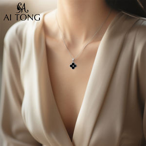 क्लासिक चार पत्ती क्लैवर 14k सोने की प्लेटेड स्टेनलेस स्टील कॉपर ज़िरकॉन प्यारा ट्रेंडी फैशन पेलेंट हार - Product Image 6