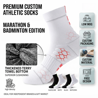 Chaussettes de sport en gros personnalisées à fond en tissu éponge épaissi, avec grip alvéolé et bande de compression de la voûte plantaire, pour marathon et badminton