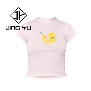 T-shirt blanc de luxe imprimé personnalisé, col rond, haut court en coton pour femmes - Product Image 4