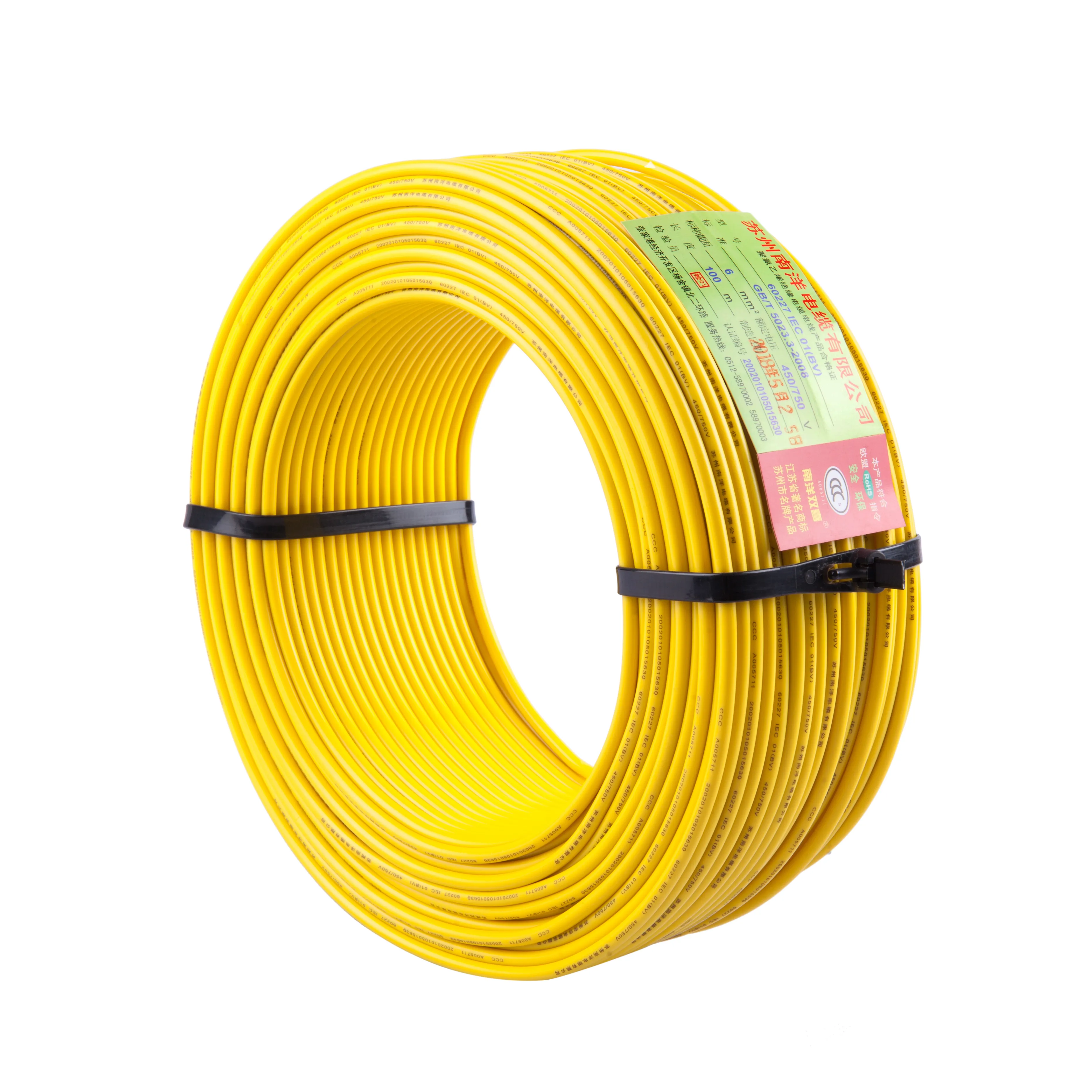 Fil électrique 6mm2 4mm2 6mm2 10mm2 16mm2 Câble domestique en cuivre flexible Fil électrique BV 2.5mm2