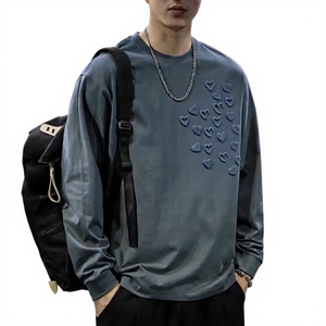 เสื้อยืดแขนยาวผู้ชายผ้าฝ้าย 100% สไตล์วินเทจพร้อมพิมพ์ลายนูน 3 มิติ เสื้อยืดลำลองเรียบง่ายมีสไตล์และสวมใส่สบาย GY-C020 - Product Image 1