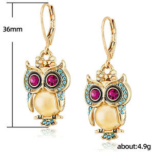 Boucles d'oreilles en forme de hibou plaqué or avec serti de perles d'imitation roses pour femmes, bijoux de fête à la mode E454 - Product Image 4