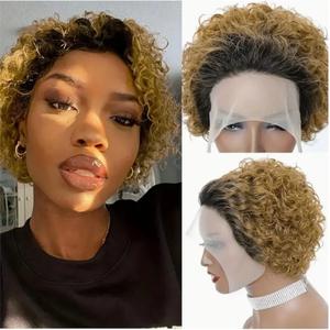 Usine Pixie Curly Perruques de <span class=keywords><strong>Cheveux</strong></span> Humains 13X1 Perruques Transparentes Courtes Bouclées Avant Dentelle 100% Perruques Humaines Couvre-chef pour Femmes Afro Noires - Product Image 4
