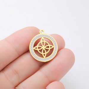 Dijes Redondos <span class=keywords><strong>de</strong></span> Nudo <span class=keywords><strong>de</strong></span> Bruja con Circonita Transparente para Hacer Collares y Pendientes, Acero Inoxidable, Color Dorado, Amuletos <span class=keywords><strong>de</strong></span> Brujería - Product Image 5