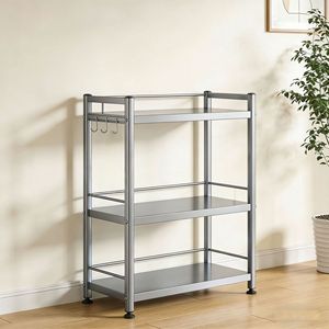Water Bucket <b>Rack</b> 2 Tier Metal Storage Shelf With Hooks For <b>Kitchen</b> Bedroom Living Room - Product Image 1