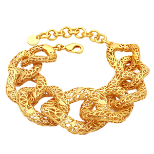 18K Plaqué Or Chunky Chaîne Bracelet pour Femmes Mode Épais <span class=keywords><strong>Gourmette</strong></span> Creux <span class=keywords><strong>Maille</strong></span> En Laiton Lien Bold Déclaration Bijoux pour Anniversaire - Product Image 1