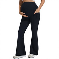 Leggings de maternité évasés OEM personnalisés avec logo, portés par-dessus le ventre, avec poches, doux et confortables, pour la grossesse, le yoga et le quotidien