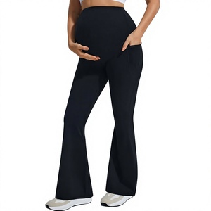 OEM Wholesale Custom Logo Maternity <b>Flare</b> <b>Leggings</b> Over the Belly with Pockets Soft Comfortable Pregnancy Yoga Daily Work Pants - Product Image 5