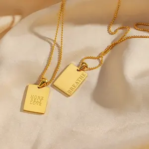 Colar banhado a ouro, pingente de letra quadrado, para mulheres, colar de aço inoxidável, joias de design