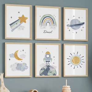 Quadri su Tela con Sole, Arcobaleno, Luna, Stelle, Pianeti, Razzo, Cartoni Animati, <span class=keywords><strong>Poster</strong></span> e Stampe per Decorazione Cameretta Bambini - Product Image 2