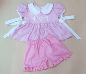 Vestido de niña vintage rosa con mangas abullonadas y bordado a mano, vestido de bautizo para niña pequeña - Product Image 5