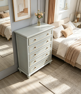 Commode traditionnelle blanche à 6 tiroirs avec poignées dorées pour le rangement de la chambre - Product Image 6