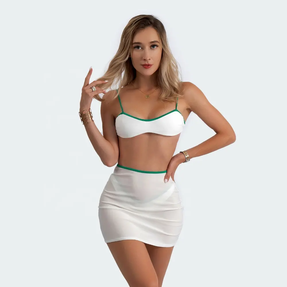 कस्टम सेक्सी स्विमसूट महिला सेक्सी ब्राजील बिकनी स्विमसूट कवर अप ड्रेस के साथ 3 पीस स्विमवीयर