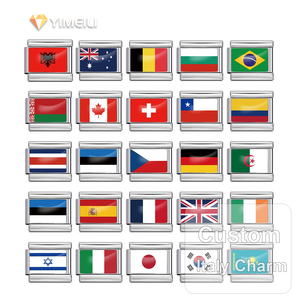 Breloque modulaire italienne en émail YIMEILI&World Flag, breloques DIY en acier inoxydable avec drapeaux nationaux - Product Image 1