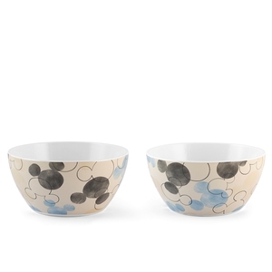 Set di 2 ciotole in ceramica di Topolino con design a pois blu e grigi per servire o gustare spuntini - Product Image 1