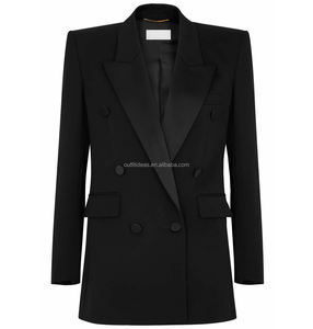 Boxy Fit unisexe femmes noir épaule carrée forte épaule carrée veste rembourrée épaule double boutonnage laine <span class=keywords><strong>blazer</strong></span> pour hommes - Product Image 2