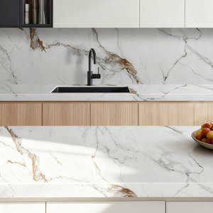 Hiện Đại Trắng calacatta vàng tĩnh mạch 3D mực in Đá Thạch Anh thiết kế Đá Nhân Tạo thạch anh nhà bếp hàng đầu Countertop tấm lớn - Product Image 2