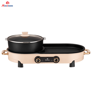 Fête de la nourriture Hotpot Pan BBQ-grill Hot Pot 2-en-1 <span class=keywords><strong>Fondue</strong></span> Chinoise Binnengrill Elektrische Rookloze Barbecue Shabu Shabu Hotpot - Product Image 4