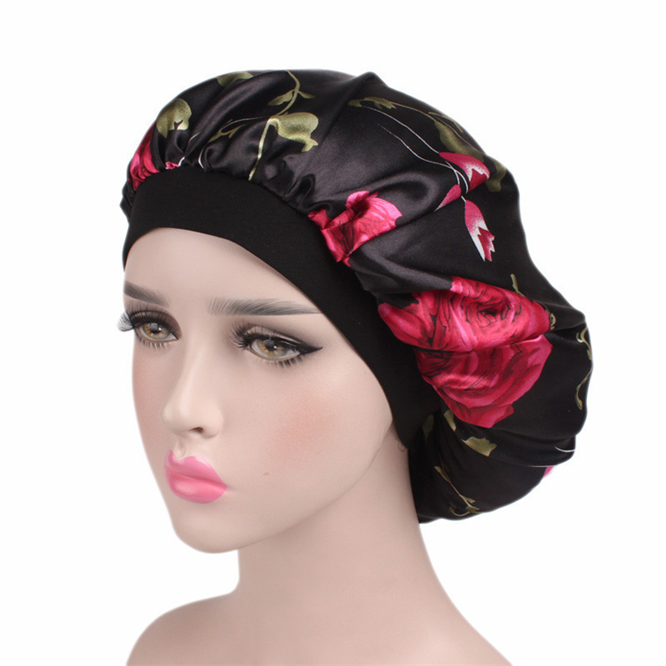 Custom Logo Soft Satin Bonnet Reversible Silk Sleeping Cap Double Sided wide Brim Sleeping Bonnet