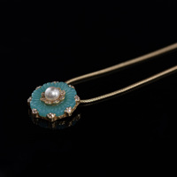 Collier pendentif floral vintage, imitation perles, chaîne en alliage, pendentif en pierre, bijoux de Noël
