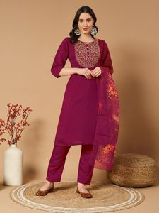 Nueva llegada de seda romana con bordado Work3 Piece Kurti Pant Dupatta con bordado Work para niñas Partywear - Product Image 6