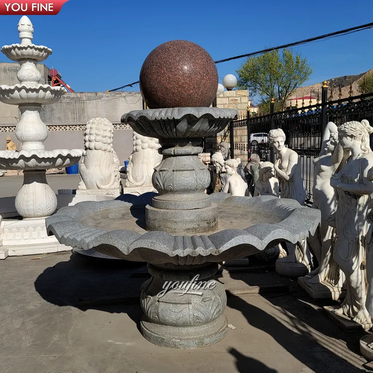 Jardín al aire libre Natural tallado mano de piedra de mármol y granito bola giratoria de fuente de agua